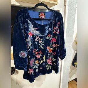 UNBELIEVABLE!! Johnny Was NWT JWLA Blue Velvet Nikkola Boatneck Blouse - XL